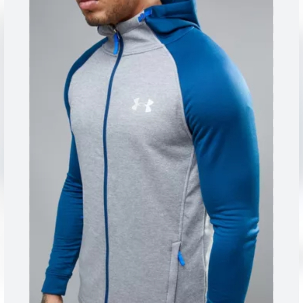 Under Armour Tech Terry Zip Through Hoodie Grey/Blue Size MD